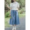 image:imagechouyatou Womens Floral Embroidered Elastic Waist Jean Skirt A Line Flared Denim Midi Skirt with PocketsLight Blue