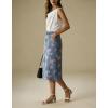 image:imagechouyatou Womens Floral Print Denim Midi Long Skirt Business Casual High Waisted A Line Jean Skirt with PocketsBlue