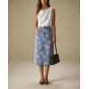 image:imagechouyatou Womens Floral Print Denim Midi Long Skirt Business Casual High Waisted A Line Jean Skirt with PocketsBlue