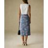 image:imagechouyatou Womens Floral Print Denim Midi Long Skirt Business Casual High Waisted A Line Jean Skirt with PocketsBlue