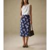 image:imagechouyatou Womens Floral Print Denim Midi Long Skirt Business Casual High Waisted A Line Jean Skirt with PocketsDark Blue