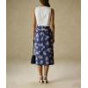 image:imagechouyatou Womens Floral Print Denim Midi Long Skirt Business Casual High Waisted A Line Jean Skirt with PocketsDark Blue