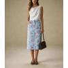 image:imagechouyatou Womens Floral Print Denim Midi Long Skirt Business Casual High Waisted A Line Jean Skirt with PocketsLight Blue