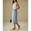image:imagechouyatou Womens Floral Print Denim Midi Long Skirt Business Casual High Waisted A Line Jean Skirt with PocketsLight Blue