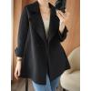 image:imagechouyatou Womens Notch Lapel Wool Coat Loose Fit Dressy Business Casual Trench Coat Outerwear with BeltBlack