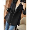 image:imagechouyatou Womens Notch Lapel Wool Coat Loose Fit Dressy Business Casual Trench Coat Outerwear with BeltBlack