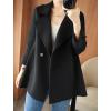 image:imagechouyatou Womens Notch Lapel Wool Coat Loose Fit Dressy Business Casual Trench Coat Outerwear with BeltBlack