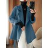 image:imagechouyatou Womens Notch Lapel Wool Coat Loose Fit Dressy Business Casual Trench Coat Outerwear with BeltBlue