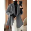 image:imagechouyatou Womens Notch Lapel Wool Coat Loose Fit Dressy Business Casual Trench Coat Outerwear with BeltGrey