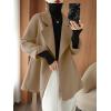 image:imagechouyatou Womens Notch Lapel Wool Coat Loose Fit Dressy Business Casual Trench Coat Outerwear with BeltKhaki