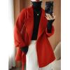 image:imagechouyatou Womens Notch Lapel Wool Coat Loose Fit Dressy Business Casual Trench Coat Outerwear with BeltRed