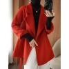 image:imagechouyatou Womens Notch Lapel Wool Coat Loose Fit Dressy Business Casual Trench Coat Outerwear with BeltRed