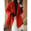 image:imagechouyatou Womens Notch Lapel Wool Coat Loose Fit Dressy Business Casual Trench Coat Outerwear with BeltRed