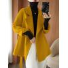 image:imagechouyatou Womens Notch Lapel Wool Coat Loose Fit Dressy Business Casual Trench Coat Outerwear with BeltYellow