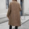image:imagechouyatou Womens Plaid Double Breasted Mid Long Wool Coat Notch Lapel Wool Blend Pea Coat Overcoat with PocketsBrown