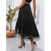 image:imagechouyatou Womens Plain Hollow Out Eyelet Boho Skirt Asymmetrical High Low Hem Business Casual Midi Long SkirtBlack