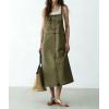 image:imagechouyatou Womens Polka Dot Floral Printed Denim Bib Overall Dress Adjustable Strap A Line Jean Jumper Midi Long DressArmy Green