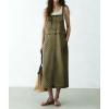 image:imagechouyatou Womens Polka Dot Floral Printed Denim Bib Overall Dress Adjustable Strap A Line Jean Jumper Midi Long DressArmy Green