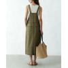 image:imagechouyatou Womens Polka Dot Floral Printed Denim Bib Overall Dress Adjustable Strap A Line Jean Jumper Midi Long DressArmy Green