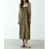 image:imagechouyatou Womens Polka Dot Floral Printed Denim Bib Overall Dress Adjustable Strap A Line Jean Jumper Midi Long DressArmy Green