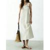 image:imagechouyatou Womens Polka Dot Floral Printed Denim Bib Overall Dress Adjustable Strap A Line Jean Jumper Midi Long DressBeige White