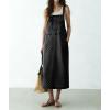 image:imagechouyatou Womens Polka Dot Floral Printed Denim Bib Overall Dress Adjustable Strap A Line Jean Jumper Midi Long DressBlack