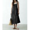 image:imagechouyatou Womens Polka Dot Floral Printed Denim Bib Overall Dress Adjustable Strap A Line Jean Jumper Midi Long DressBlack
