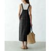 image:imagechouyatou Womens Polka Dot Floral Printed Denim Bib Overall Dress Adjustable Strap A Line Jean Jumper Midi Long DressBlack