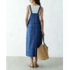 image:imagechouyatou Womens Polka Dot Floral Printed Denim Bib Overall Dress Adjustable Strap A Line Jean Jumper Midi Long DressBlue