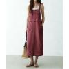 image:imagechouyatou Womens Polka Dot Floral Printed Denim Bib Overall Dress Adjustable Strap A Line Jean Jumper Midi Long DressDark Red