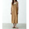 image:imagechouyatou Womens Polka Dot Floral Printed Denim Bib Overall Dress Adjustable Strap A Line Jean Jumper Midi Long DressKhaki