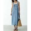 image:imagechouyatou Womens Polka Dot Floral Printed Denim Bib Overall Dress Adjustable Strap A Line Jean Jumper Midi Long DressLight Blue