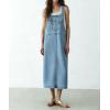image:imagechouyatou Womens Polka Dot Floral Printed Denim Bib Overall Dress Adjustable Strap A Line Jean Jumper Midi Long DressLight Blue