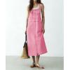 image:imagechouyatou Womens Polka Dot Floral Printed Denim Bib Overall Dress Adjustable Strap A Line Jean Jumper Midi Long DressPink