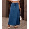image:imagechouyatou Womens Retro Button Front Denim Maxi Skirt High Waisted A Line Pleated Long Jean SkirtDark Blue