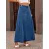 image:imagechouyatou Womens Retro Button Front Denim Maxi Skirt High Waisted A Line Pleated Long Jean SkirtDark Blue