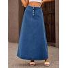image:imagechouyatou Womens Retro Button Front Denim Maxi Skirt High Waisted A Line Pleated Long Jean SkirtDark Blue