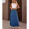 image:imagechouyatou Womens Retro Button Front Denim Maxi Skirt High Waisted A Line Pleated Long Jean SkirtDark Blue