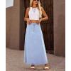 image:imagechouyatou Womens Retro Button Front Denim Maxi Skirt High Waisted A Line Pleated Long Jean SkirtLight Blue