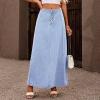 image:imagechouyatou Womens Retro Button Front Denim Maxi Skirt High Waisted A Line Pleated Long Jean SkirtLight Blue