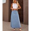 image:imagechouyatou Womens Retro Button Front Denim Maxi Skirt High Waisted A Line Pleated Long Jean SkirtMedium Blue