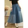 image:imagechouyatou Womens Retro Color Block Denim Skirt Striped Splicing Elastic High Waist A Line Midi Jean SkirtBlue