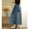 image:imagechouyatou Womens Retro Color Block Denim Skirt Striped Splicing Elastic High Waist A Line Midi Jean SkirtBlue