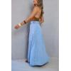 image:imagechouyatou Womens Retro Denim Skirt High Waist A Line Flare Maxi Long Jean Skirt with BeltBlue