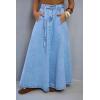 image:imagechouyatou Womens Retro Denim Skirt High Waist A Line Flare Maxi Long Jean Skirt with BeltBlue