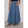 image:imagechouyatou Womens Retro Denim Skirt High Waist A Line Flare Maxi Long Jean Skirt with BeltDark Blue