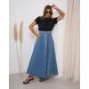 image:imagechouyatou Womens Retro Denim Skirt High Waist A Line Flare Maxi Long Jean Skirt with BeltDark Blue