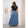 image:imagechouyatou Womens Retro Denim Skirt High Waist A Line Flare Maxi Long Jean Skirt with BeltDark Blue