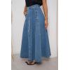 image:imagechouyatou Womens Retro Denim Skirt High Waist A Line Flare Maxi Long Jean Skirt with BeltDark Blue
