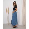 image:imagechouyatou Womens Retro Denim Skirt High Waist A Line Flare Maxi Long Jean Skirt with BeltDark Blue